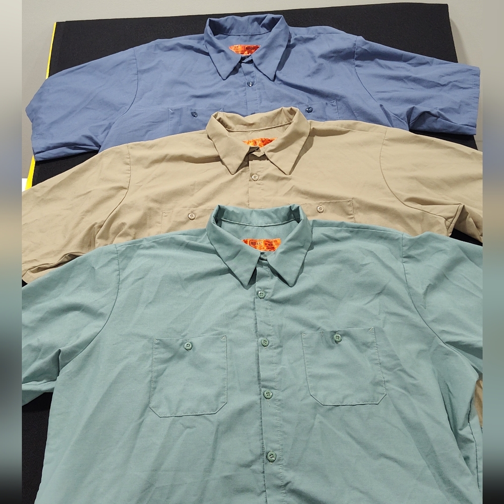 Three - Red Kap - Men's Short Sleeve Work Shirts, Size 3XL - Blue, Green, Tan